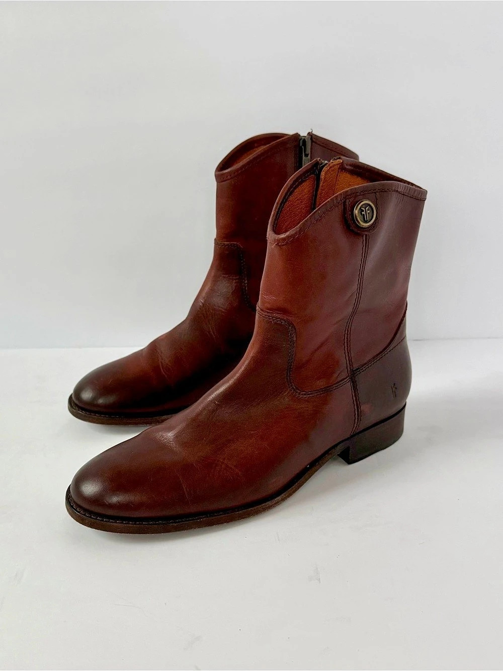 Frye Melissa Button Short Leather Boots Bordeaux Women’s Size 9B